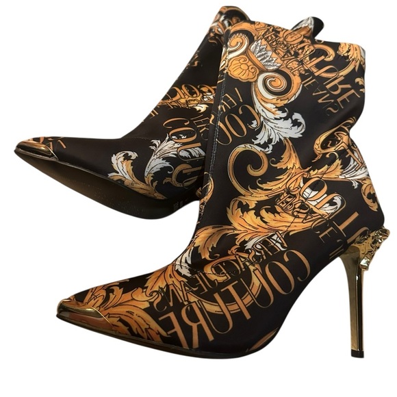Versace Jeans Couture Scarlett ankle boots black and gold baroque print size 40 - Picture 6 of 12
